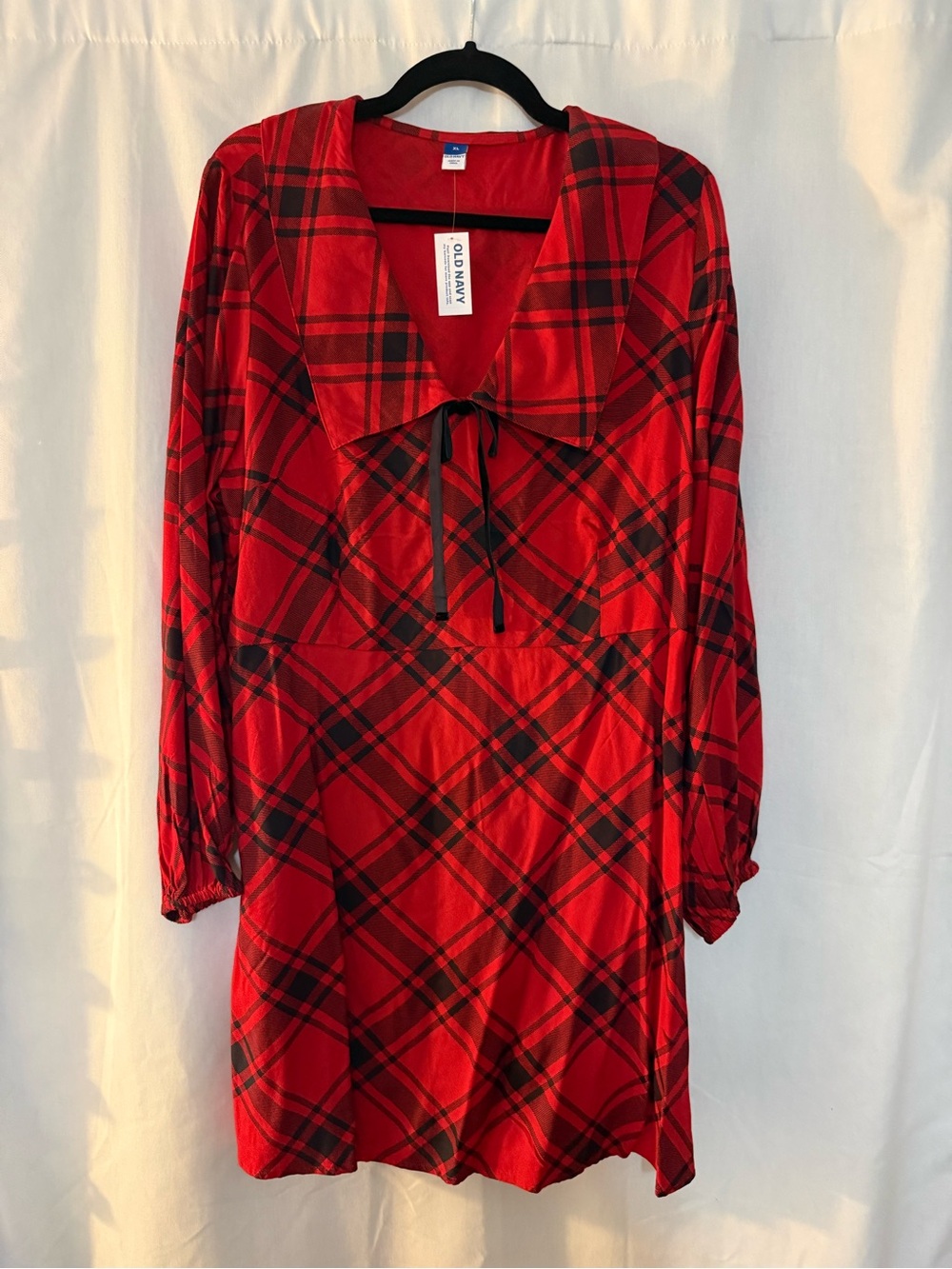 NWT Old Navy Red Plaid Sailor Collar Mini Dress | XL Dark Plaid